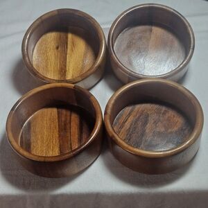 Round Teak Wood Salad Bowls Set of Four